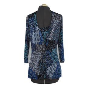 Laura Max Twinset Brandy Top M Blue Paisley Long Sleeve Jewel Button Fairy Artsy